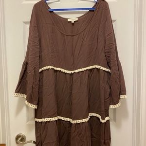 2X Umgee+ USA Brown Dress with Lace Trim